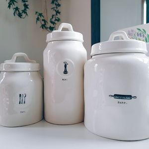 Rae Dunn Vtg OG Icon Dimpled Canister Set Bake Eat & Mix